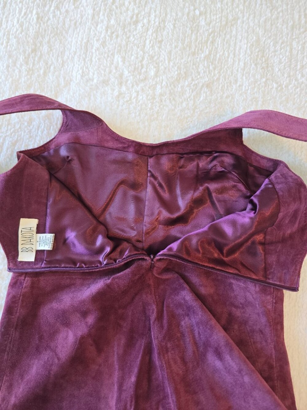 BB Dakota Vintage Style Plum 100% Suede Leather Shift Pinafore Dress Size 8 - Picture 12 of 16